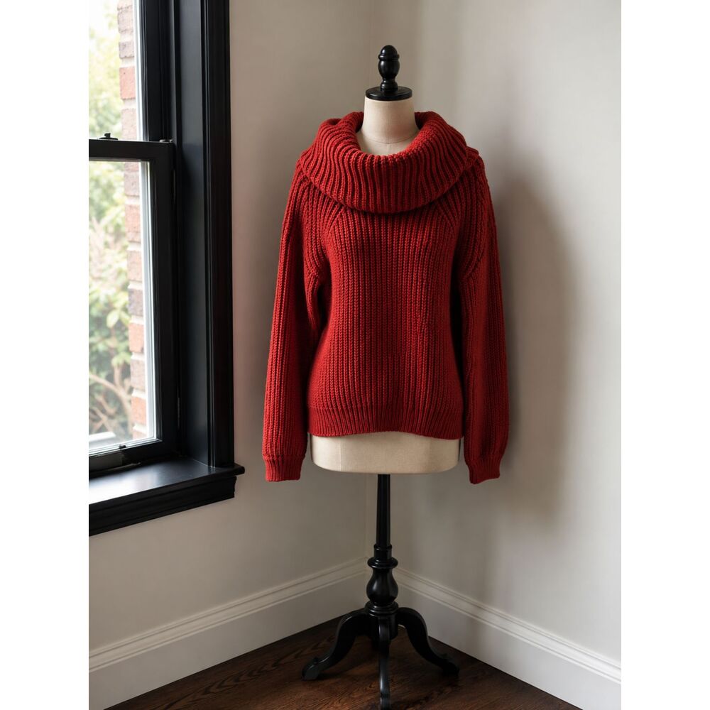 Women's Cowl Neck Sweater Thick Ribbed Knit Dark Red Small G-STAR RAW